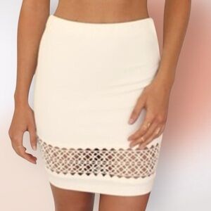 SABO Ivory Pencil Mini Skirt Crochet Floral Lace Trim Size Med